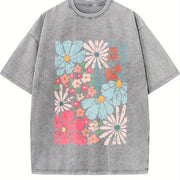 Blossoms Gorgeous Abstract Flowers Boho Floral vintage washed oversized T-shirt in Gray