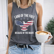 Land of the Free Because of the Brave Women's Color Cotton Tank Top in Gray