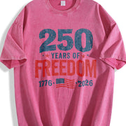 250 Years of Freedom: USA 1776–2026 Patriotic Independence Vintage Washed T-Shirt in Red