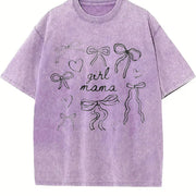 Girl Mama Coquette Bows vintage washed oversized T-shirt in Purple