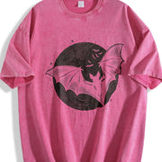 Retro Bats Moon 90s Vintage Washed T-Shirt in Red