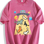 UFO Takeaway Cute Cat Vintage Washed T-Shirt in Red