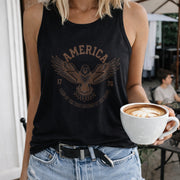 American Eagle Land of the Free Because of the Brave Women's Color Cotton Tank Top in Black