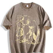 American Native Wolf ® Vintage Washed T-Shirt in Brown