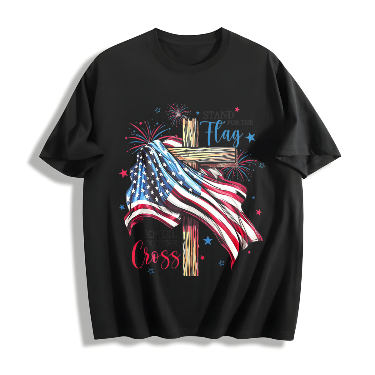 Stand for the Flag Kneel for the Cross Cotton T-Shirt in Black