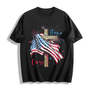 Stand for the Flag Kneel for the Cross Cotton T-Shirt in Black