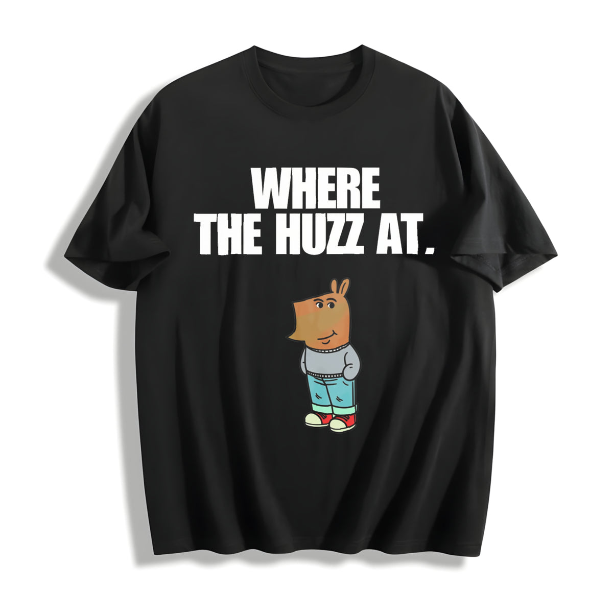 Chill Guy Where the Huzz At Cotton T-Shirt in Black