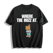 Chill Guy Where the Huzz At Cotton T-Shirt in Black