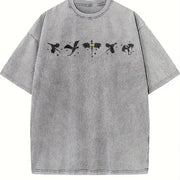 Fantasy Dragon Silhouettes vintage washed oversized T-shirt in Gray