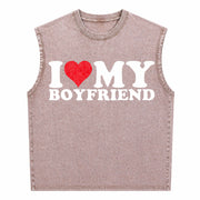 I Love My Heart for Couples Suits Vintage Washed Tank Top in Brown
