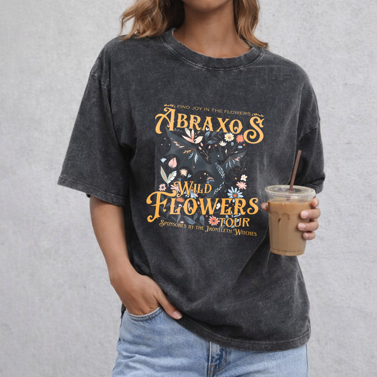 Abraxos Flower vintage washed oversized T-shirt in Black