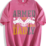 Armed And Dadly Happy Father's Day for dad vintage washed oversized T-shirt in Red