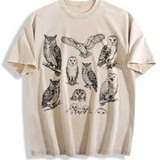 Owl 90s Tattoo Retro ® Y2k Woodland Bird Vintage Washed T-Shirt in Beige