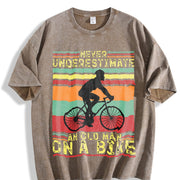 Never Underestimate an Old Man on a Bike Vintage Washed T-Shirt in Brown