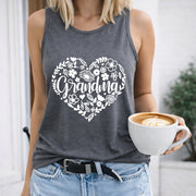 Heart Floral Grandma Crew-neck Sleeveless Vest Outdoor Women's Color Cotton Tank Top in Gray