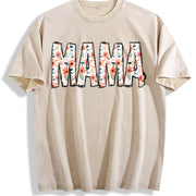 Luokeren Floral MAMA Vintage Washed T-Shirt in Beige