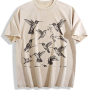 Hummingbird 90s Tattoo Vintage Washed T-Shirt in Beige