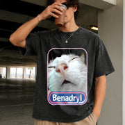Benadryl Cat Meme Vintage Washed T-Shirt in Black
