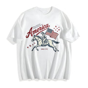 4th of July Retro Western Americana Cotton T-Shirt in White