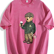 Y2K St Patricks Day Bear Vintage Washed T-Shirt in Red
