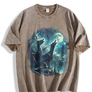 Two Dragon Retro Dragon Fantasy Moon Vintage Washed T-Shirt in Brown