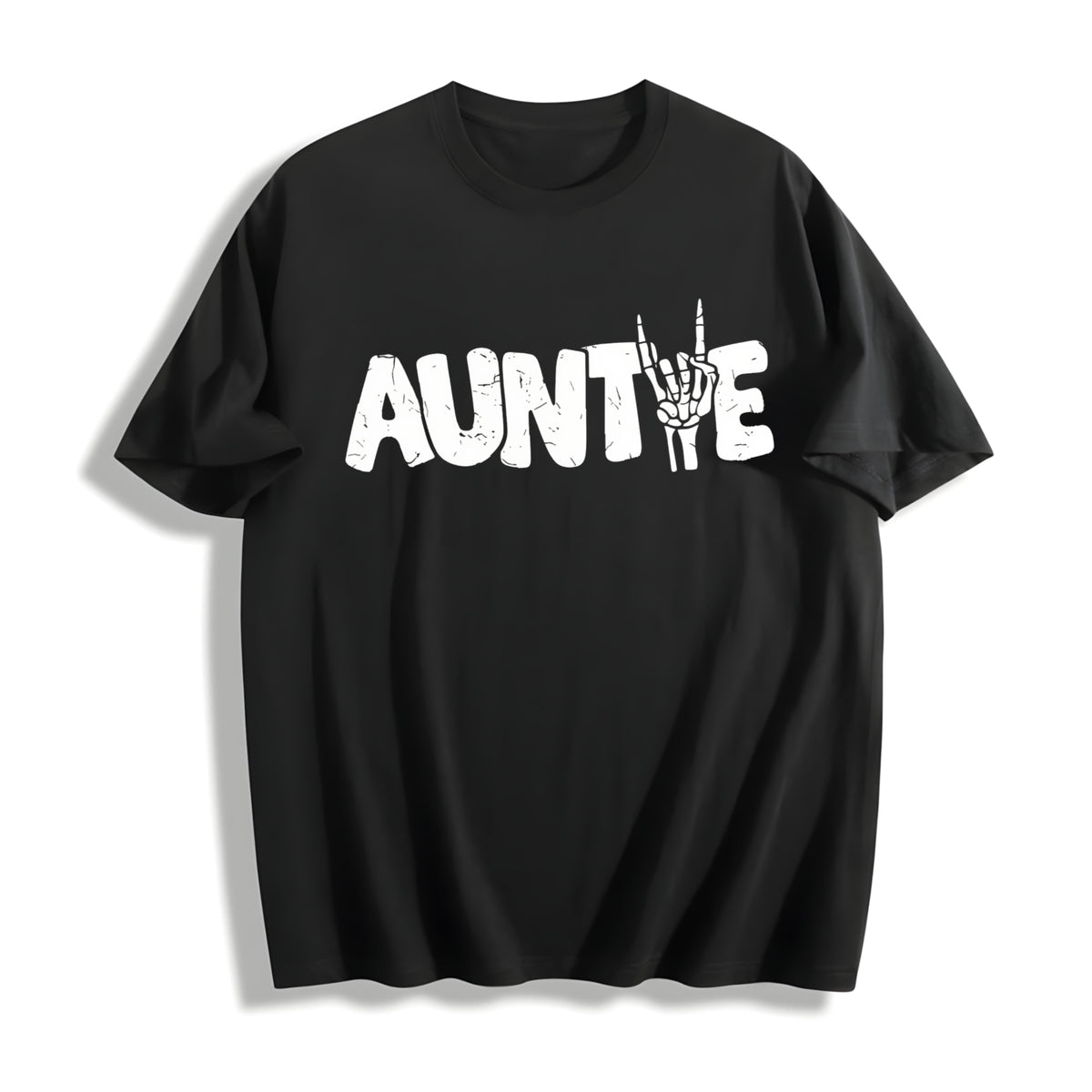 Auntie Skeleton New Aunt Cotton T-Shirt in Black