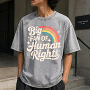 Big Fan of Human Rights Vintage Washed T-Shirt in Gray