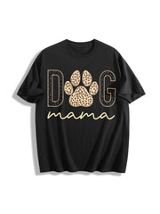 Dog Mama Retro Cotton T-Shirt in Black