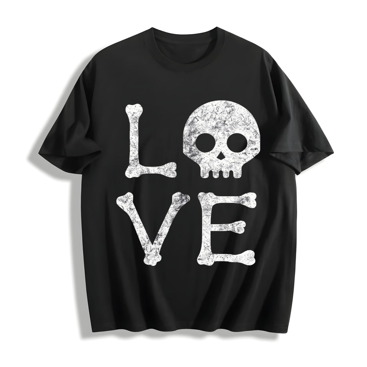 Love Skull Skeleton Bones Halloween Party Cute Ladies Cotton T-Shirt in Black