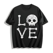 Love Skull Skeleton Bones Halloween Party Cute Ladies Cotton T-Shirt in Black