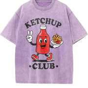Toddler Ketchup Club Kids Retro Cartoon Foodie for Boys Vintage Washed T-Shirt in Purple