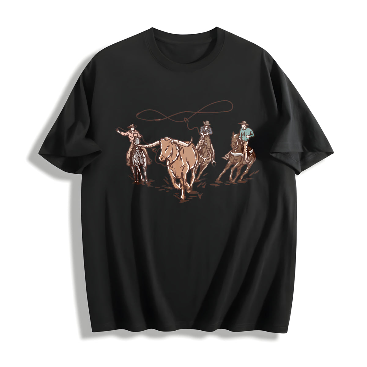Western Cowboy Alien Cotton T-Shirt in Black
