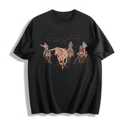 Western Cowboy Alien Cotton T-Shirt in Black