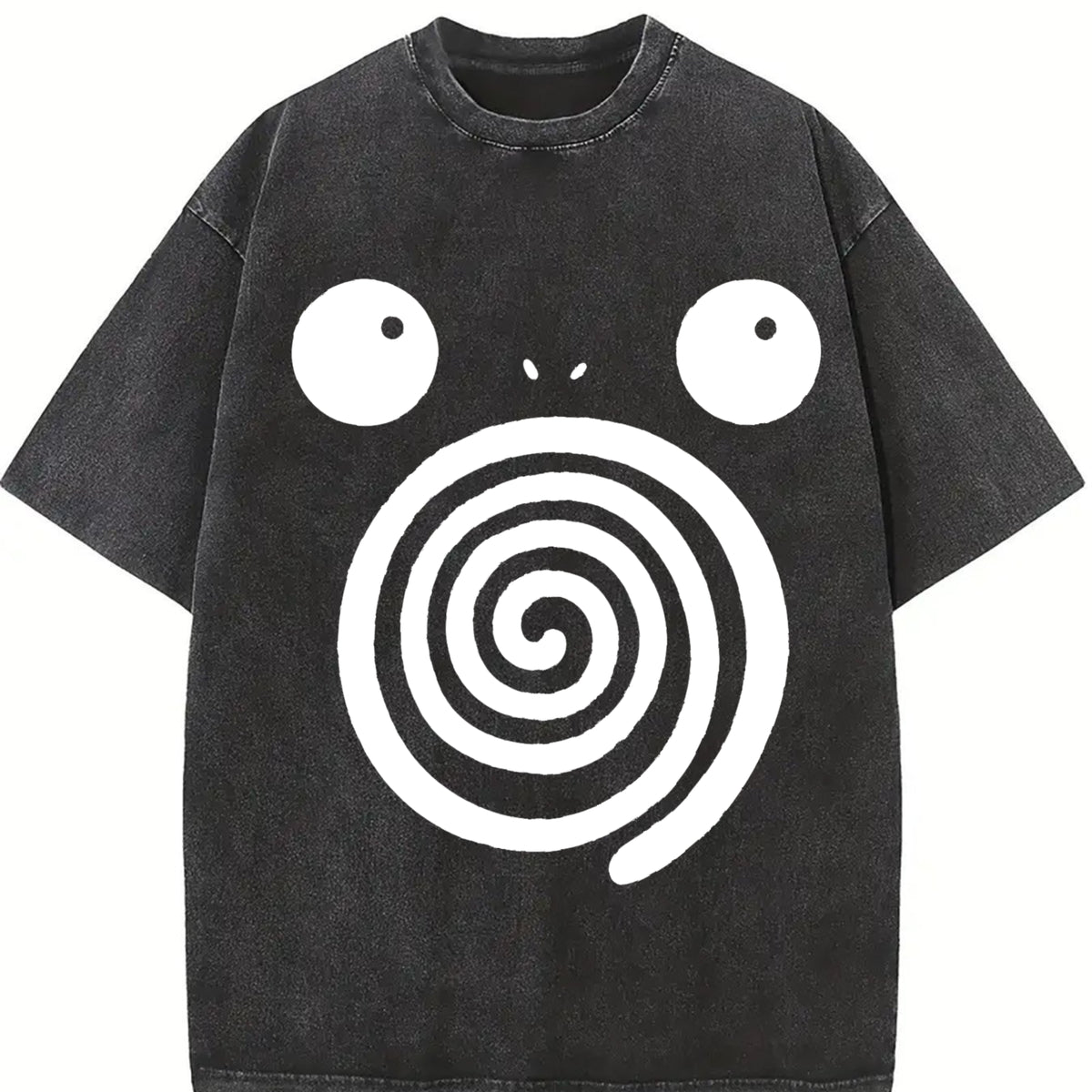 Spiral Big Eyes Cartoon Art - Wash Retro vintage washed oversized T-shirt in Black