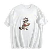Boy Mom Dad Raccoon Cotton T-Shirt in White