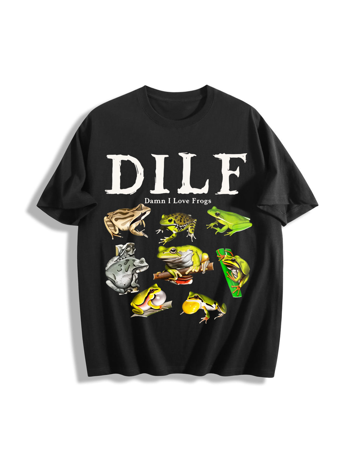 Dilf Damn I Love Frogs Frog 90s Cotton T-Shirt in Black