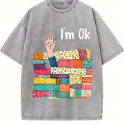 Sewing I’m OK Buried In Vintage Washed T-Shirt in Gray