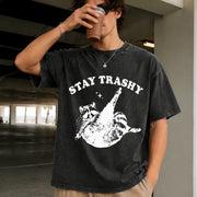 Stay Trashy Raccoon Vintage Washed T-Shirt in Black