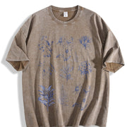 90s Botanical Retro Botanical Wild Flowers Nature Vintage Washed T-Shirt in Brown