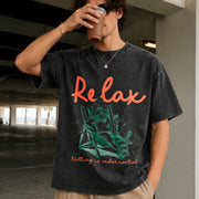 Chill Raccoon Relax Nothing Is Under Control Trash Panda Vintage Washed T-Shirt in Black