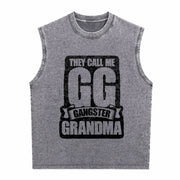 They Call Me GG Gangster Grandma Vintage Washed Tank Top in Gray