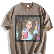 Drinking Glam Doll Vintage Washed T-Shirt in Brown