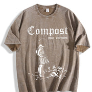 With a Unique a Distressed Vintage Washed T-Shirt in Brown