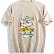 Trout Fish Retro Fish Vintage Washed T-Shirt in Beige