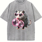 Bubblegum Opossum Vintage Washed T-Shirt in Gray