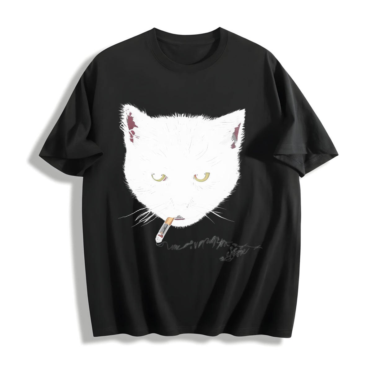 Y2k Smocking Cat Cotton T-Shirt in Black