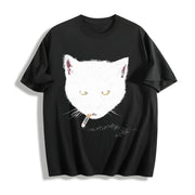 Y2k Smocking Cat Cotton T-Shirt in Black