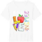 Cute Teach Love and Inspire Teacher Cotton T-Shirt in White