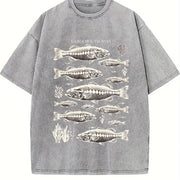 Largemouth Bass Fish 90s Vintage Washed T-Shirt in Gray