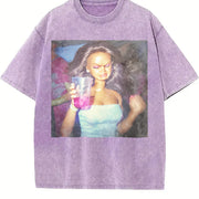 Drinking Party Doll Vintage Washed T-Shirt in Purple